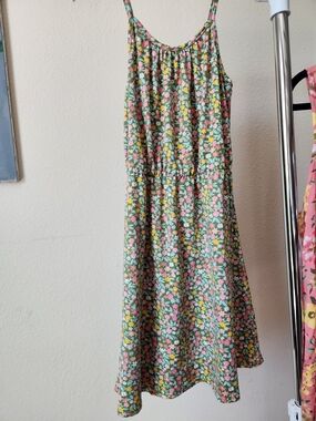 lilt Kids Floral Midi Dress - Green, Pink & Yellow